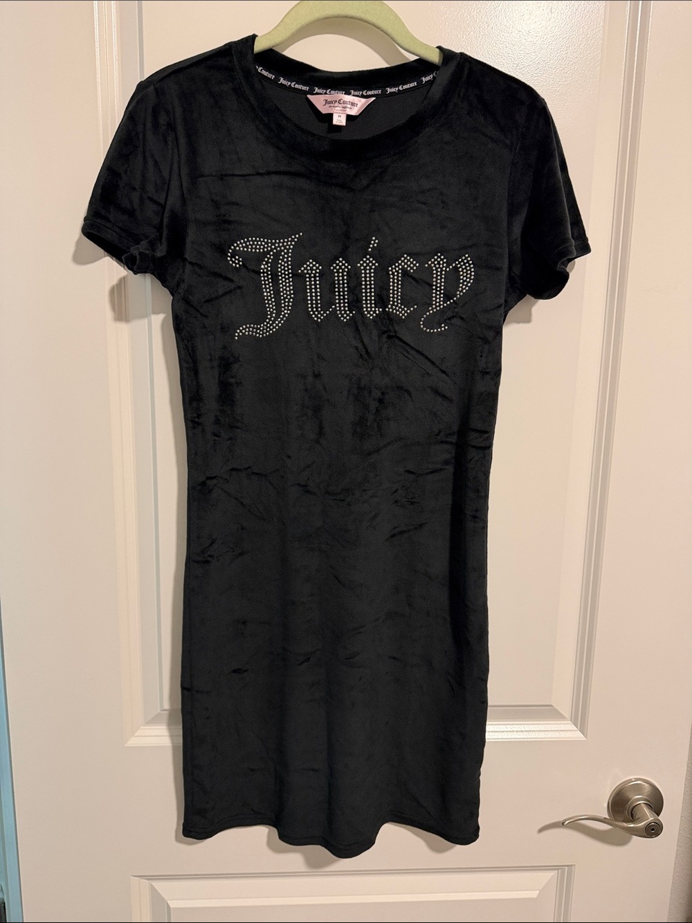 Juicy Couture Black Velour Rhinestone Logo Tee Dress